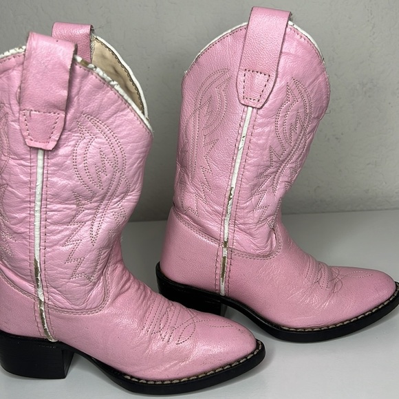 Old West Pink Childrens Girls Corona Leather J Toe Cowboy Western Boots Size 8.5 - Picture 12 of 17